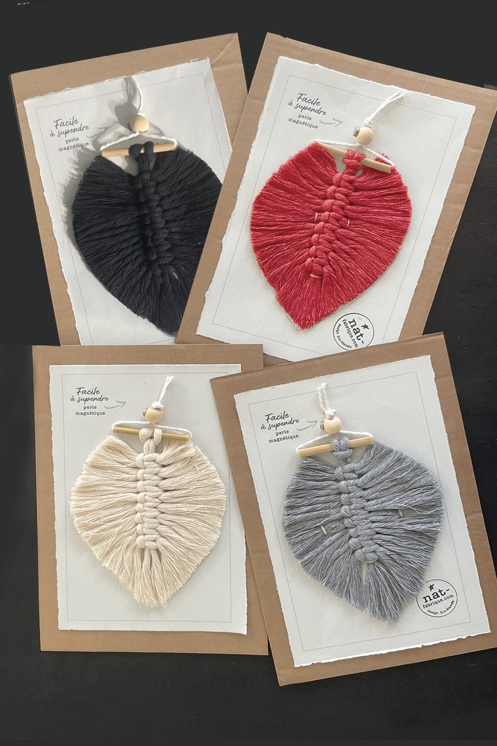 Feuille/Plume • macramé décoration • Magnettes • Set 4 couleurs