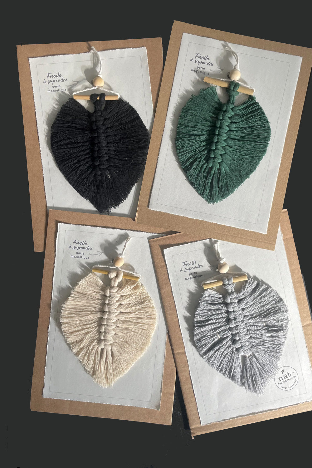 Feuille/Plume • macramé décoration • Magnettes • Set 4 couleurs