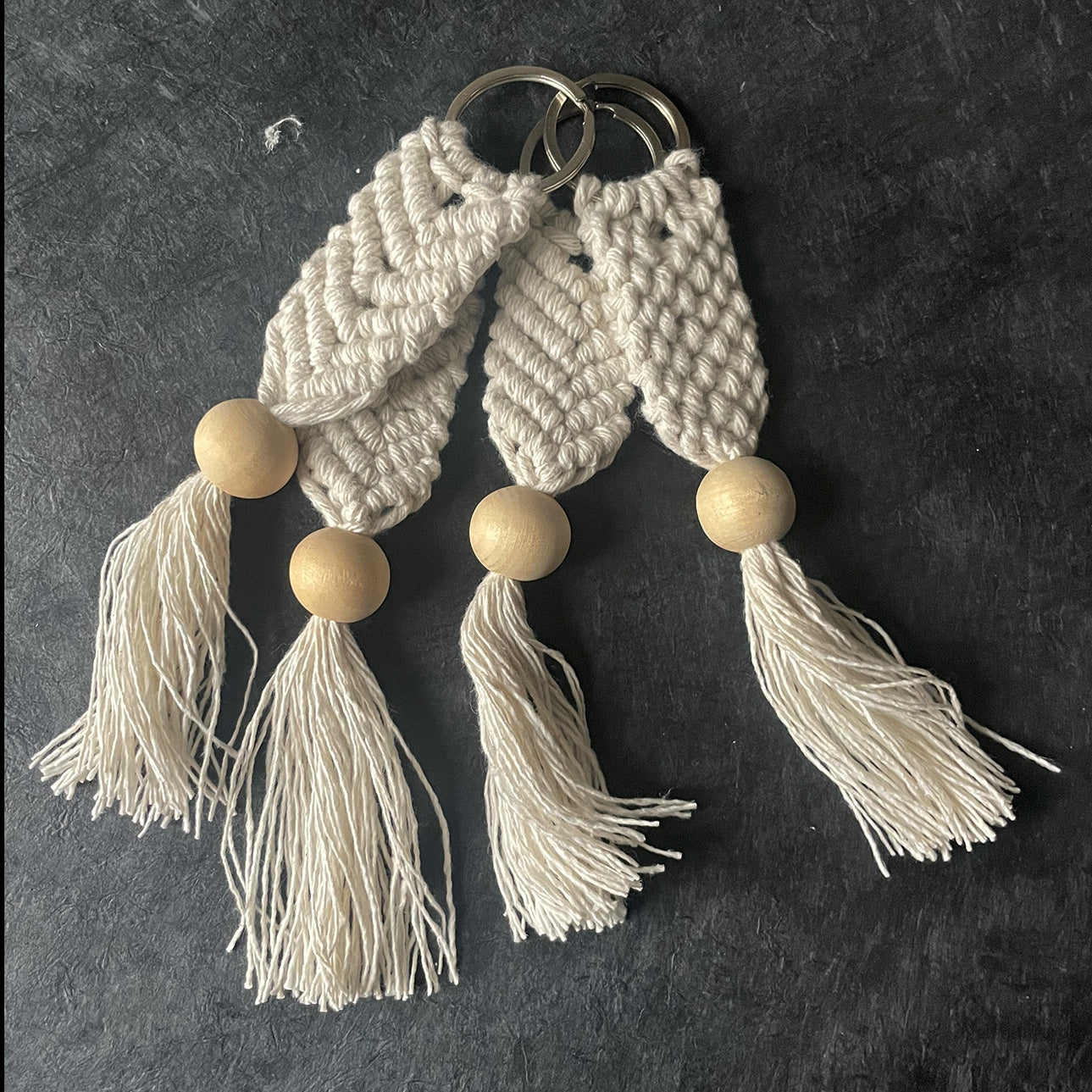 Porte-clé • macramé • perle en bois • Lot de 4